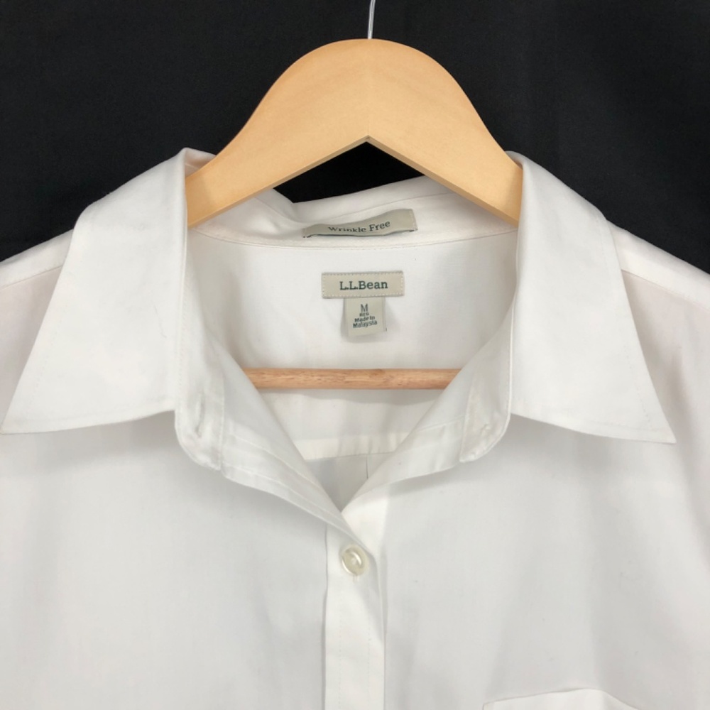 LL Bean Mens Button Front Shirt Size Medium Regular White Wrinkle‎ Free Pocket - Picture 2 of 12